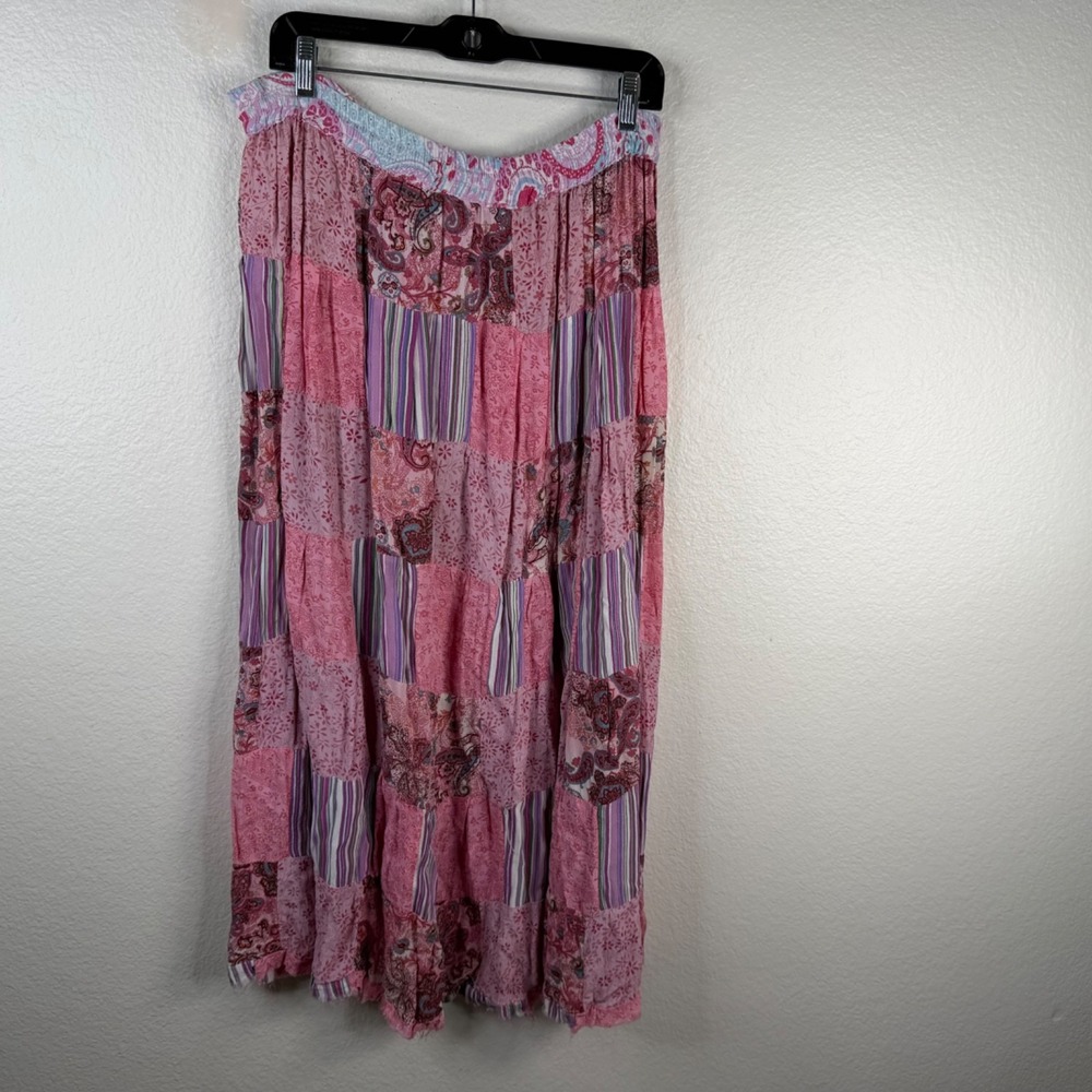 Flower Women's Skirt Pink Free Size Patchwork Boho Hippie Granola Cottage Core - Picture 2 of 9